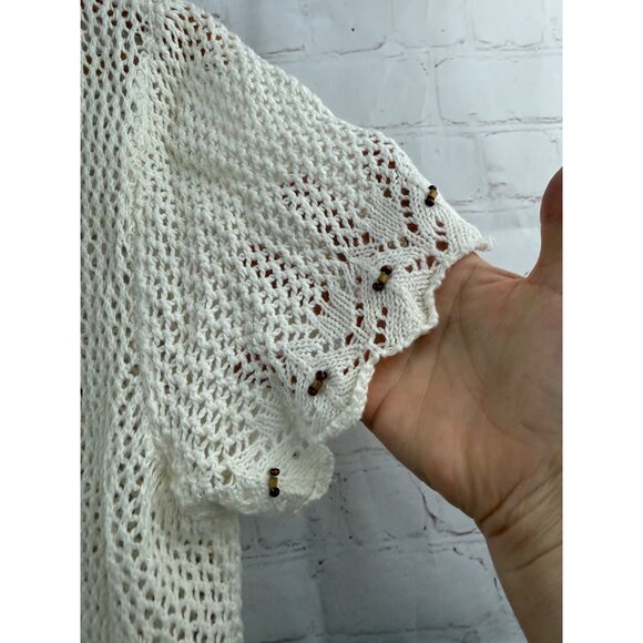 Sag Harbor Cardigan Womens Size Large Ivory Open Front Loose Knit Casual Top - Picture 3 of 8
